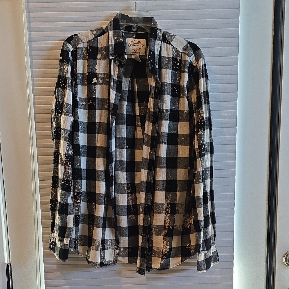 St. John's Bay Black and White Plaid Hooded Shirt Jacket